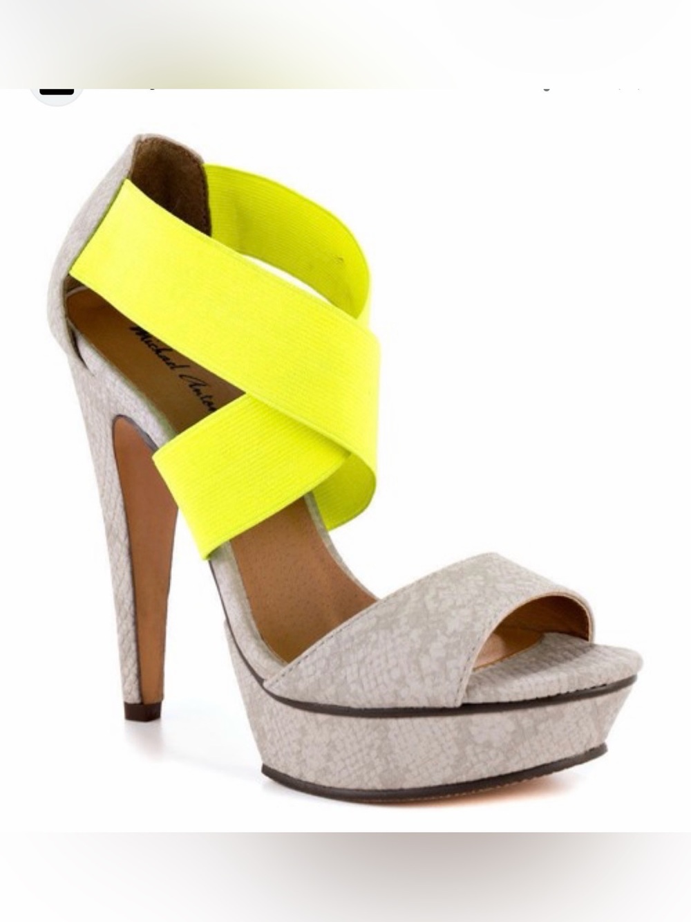 Michael Antonio Neon Yellow Cross-Strap Snake-Effect Platform Heel